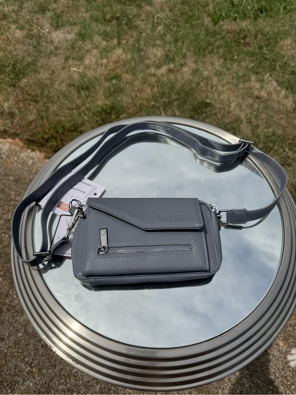 Laundry By Shelli Segal Slate Gray Leather Crossbody Bag